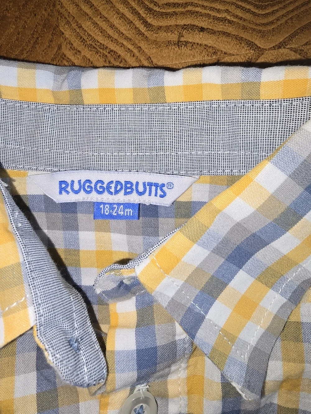 RuggedButts Yellow and Grey Plaid Button-Down Shirt, Size 18-24m